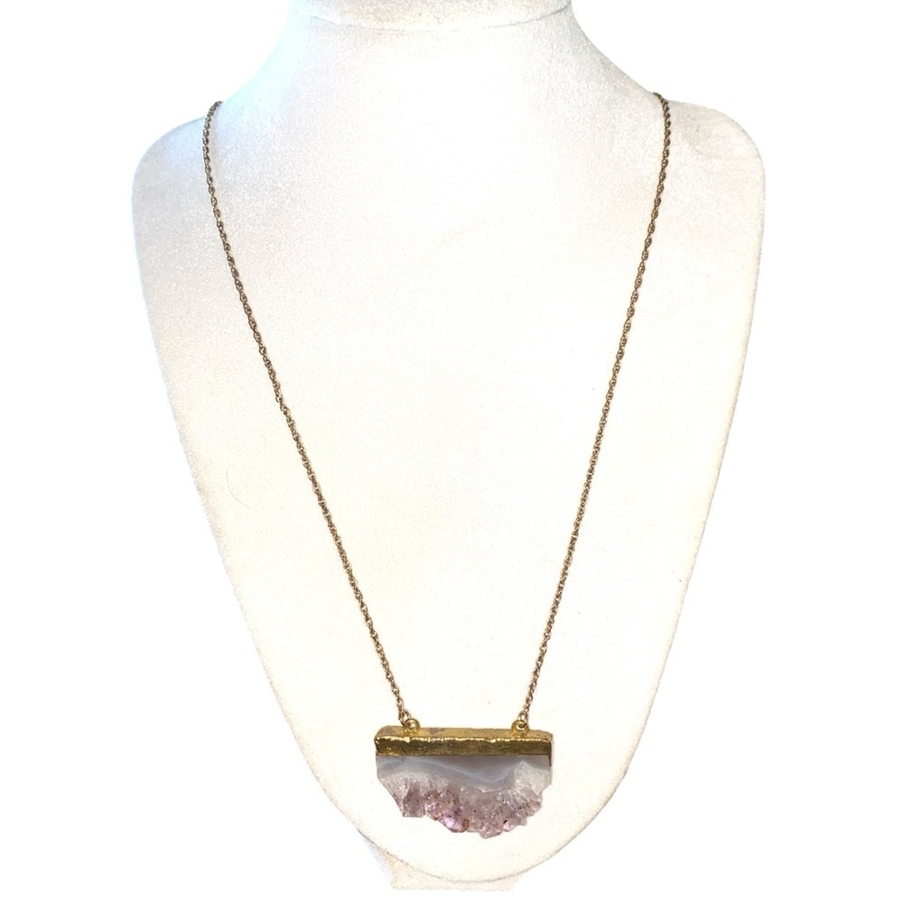 Amethyst crystal Druzy Slice Necklace gold plated  chain fairy boho festival